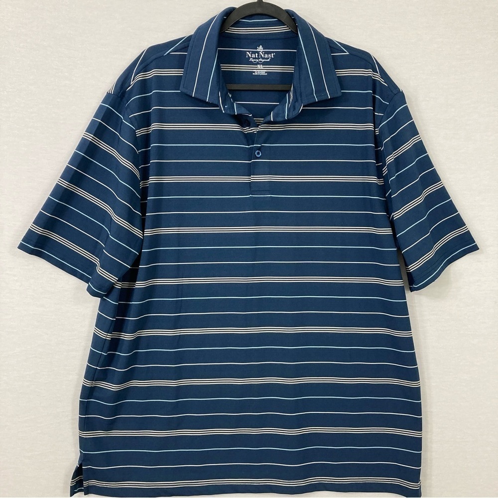 Nat Nast Men's Blue Striped Short Sleeve Polo Shirt XL